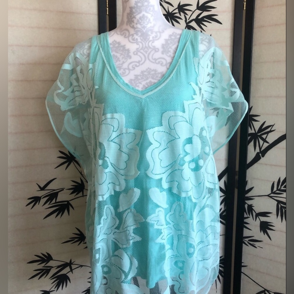Oversized Merona Tank Top and Short Sleeve Swimsuit Coverup Teal Blue Size L EUC - Picture 10 of 11